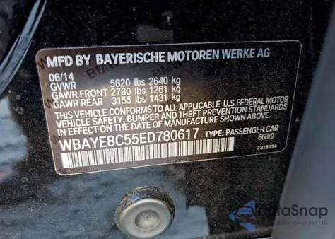 2014 BMW 750 Li from USA, damaged, VIN WBAYE8C55ED780617